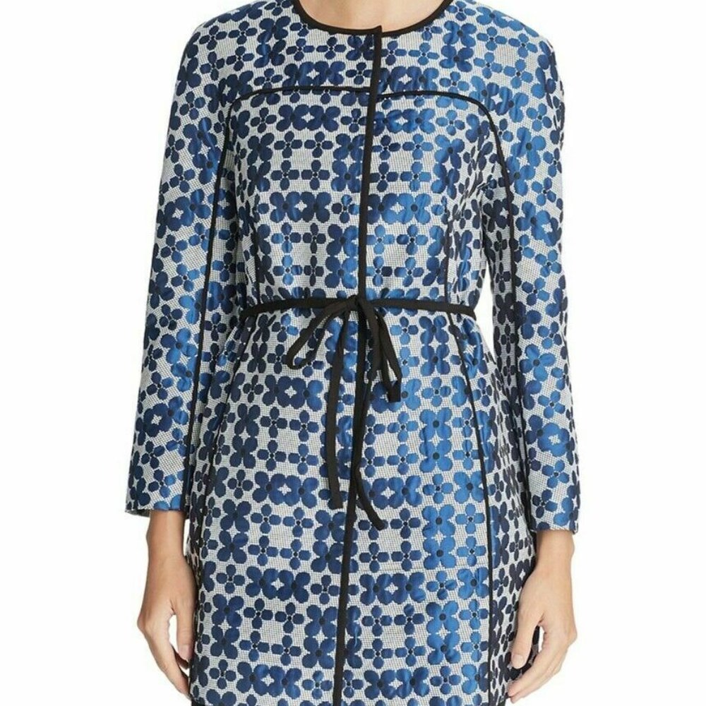 Finity Women Blue Long Sleeve Polyester Floral Ponte Jacquard Jacket Coat Size 6